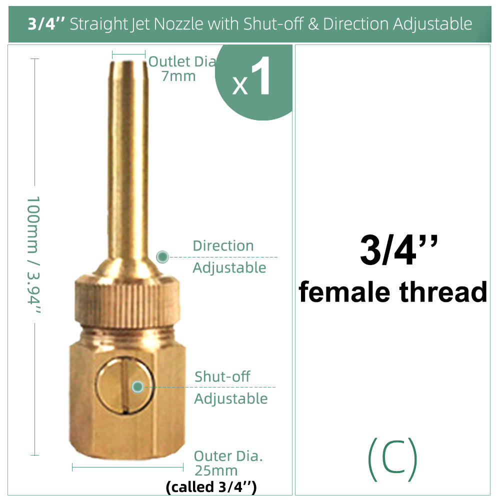 Brass Curtain Fountain Nozzle with Valve, Water Outlet Direction Adjustable Decoration Jet Sprinkler