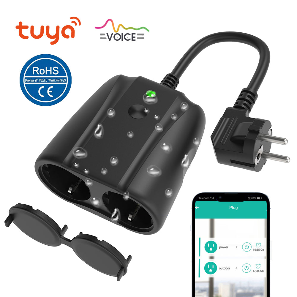 Outdoor Wireless WiFi Socket, 2-Outlet Individual Control