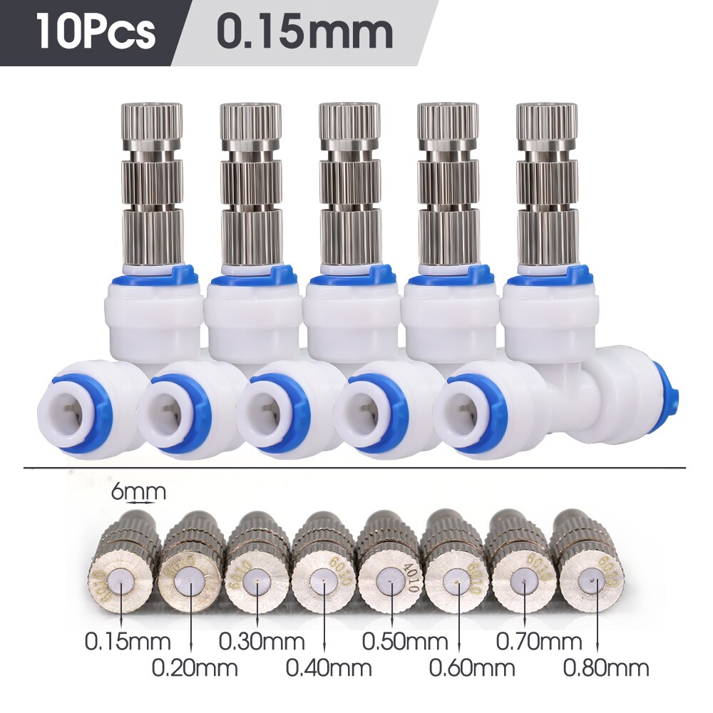 10PCS 6mm Low Pressure Misting Nozzle with Built-in Filter for Cooling System
