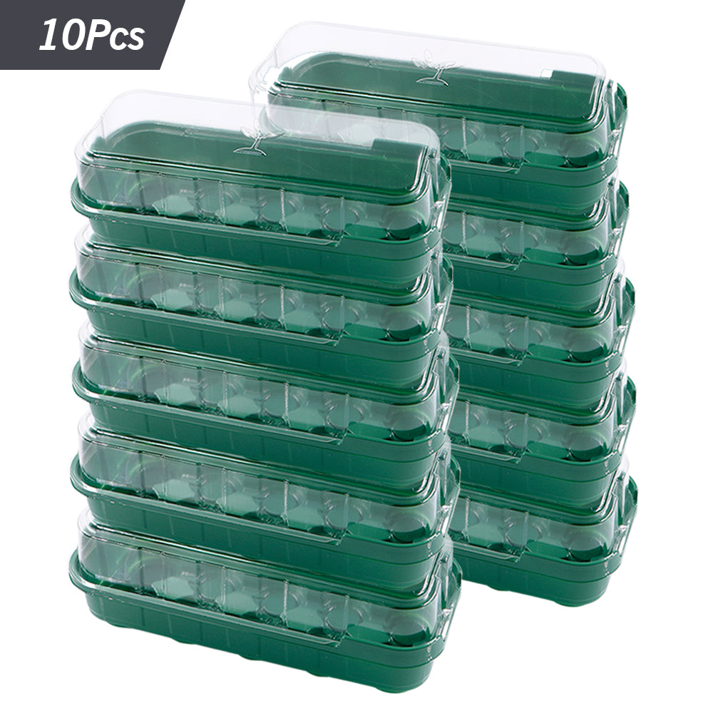 10-Cell (1.42'' Cell) Seedling Trays with Transparent Cover, Hydroponic Garden Grow Cultivating Box, Set of 10
