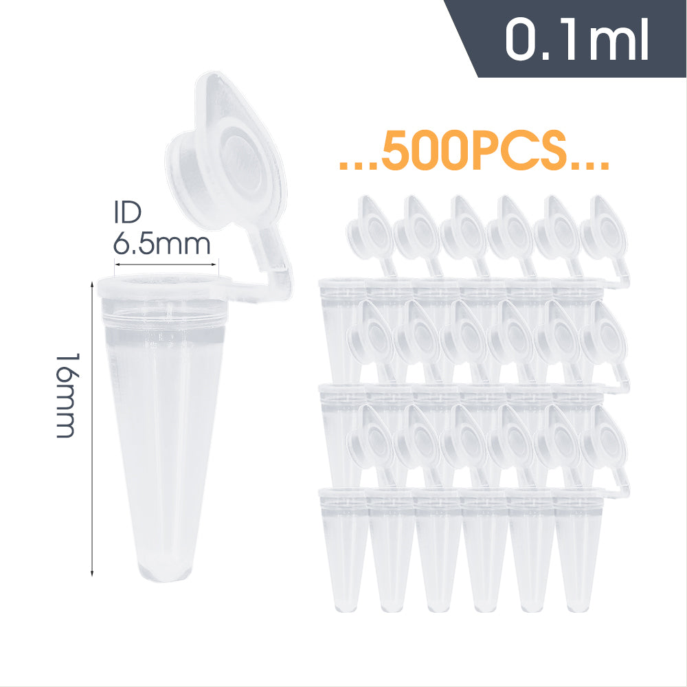 0.1ML Polypropylene Microcentrifuge Centrifuge Tube with Cap, Set of 500