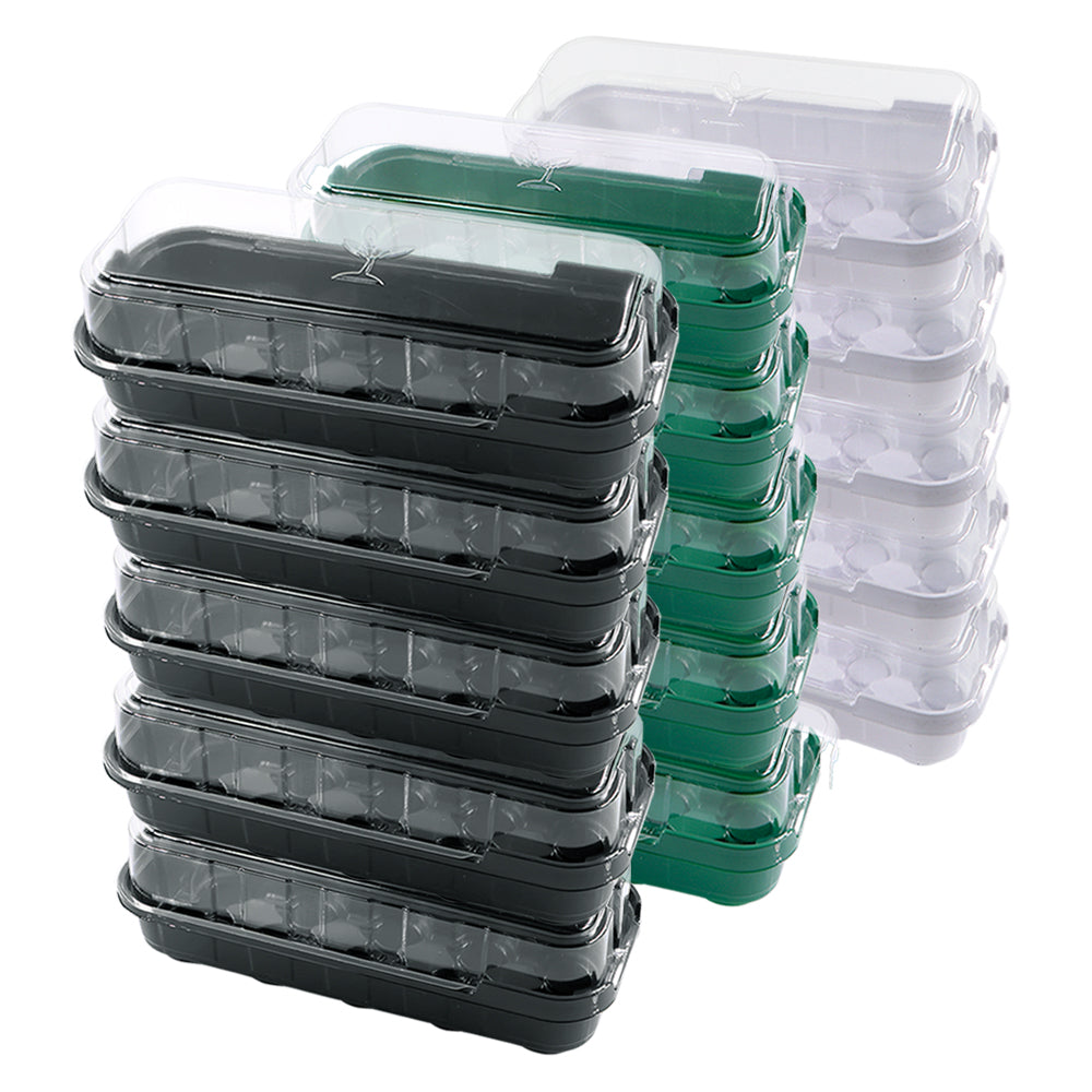 10-Cell (1.42'' Cell) Seedling Trays with Transparent Cover, Hydroponic Garden Grow Cultivating Box, Set of 10