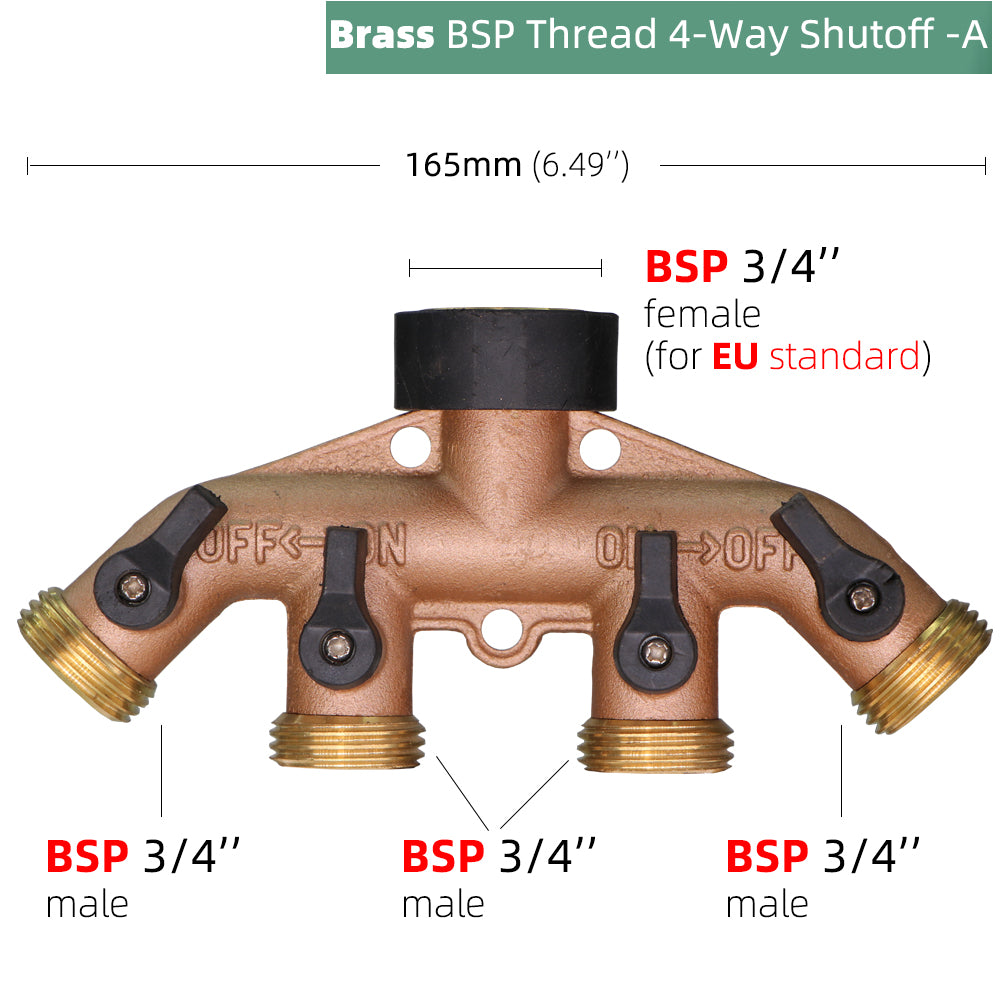 4-Way BSP Brass Garden Hose Splitter