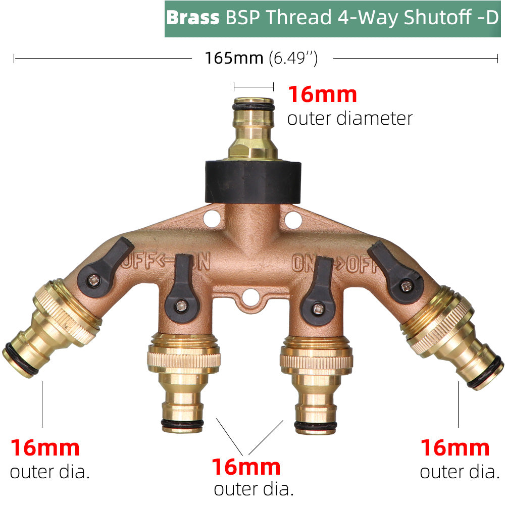 4-Way BSP Brass Garden Hose Splitter