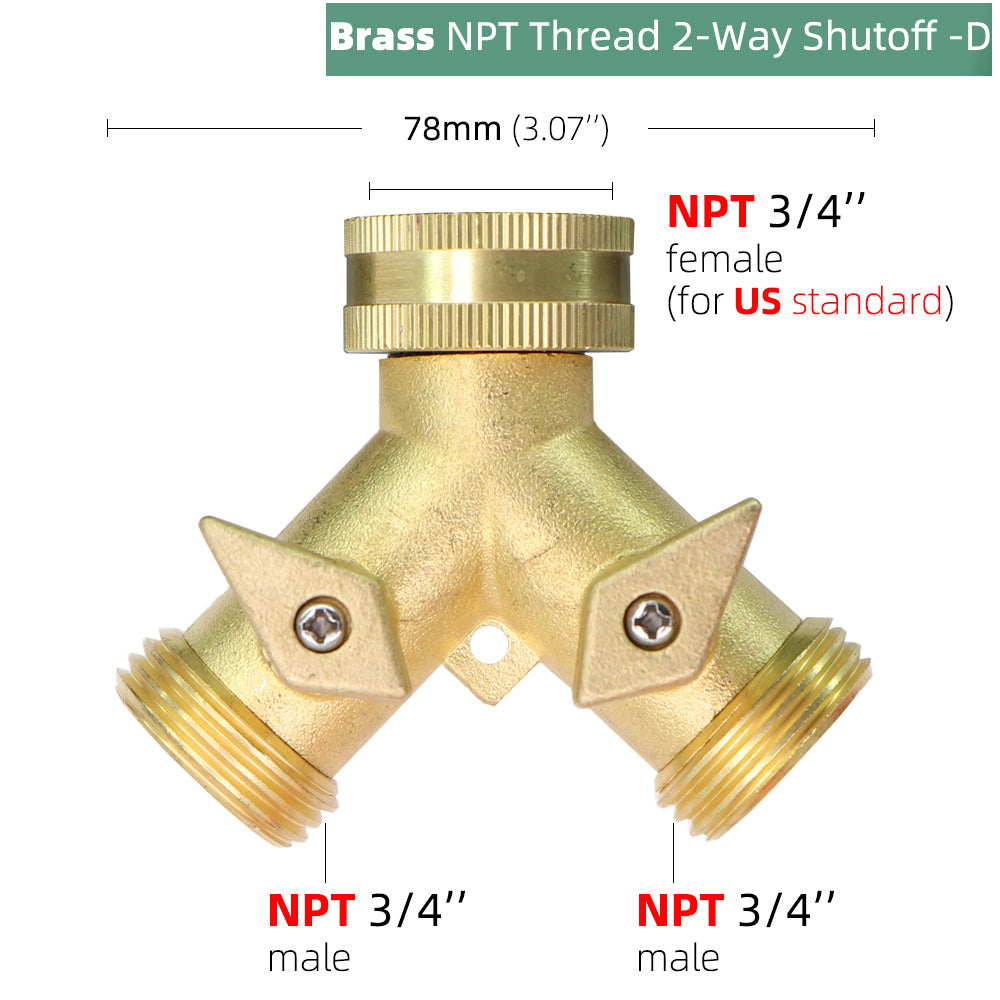 3/4'' 2-Way Heavy Duty Brass Garden Hose Connector