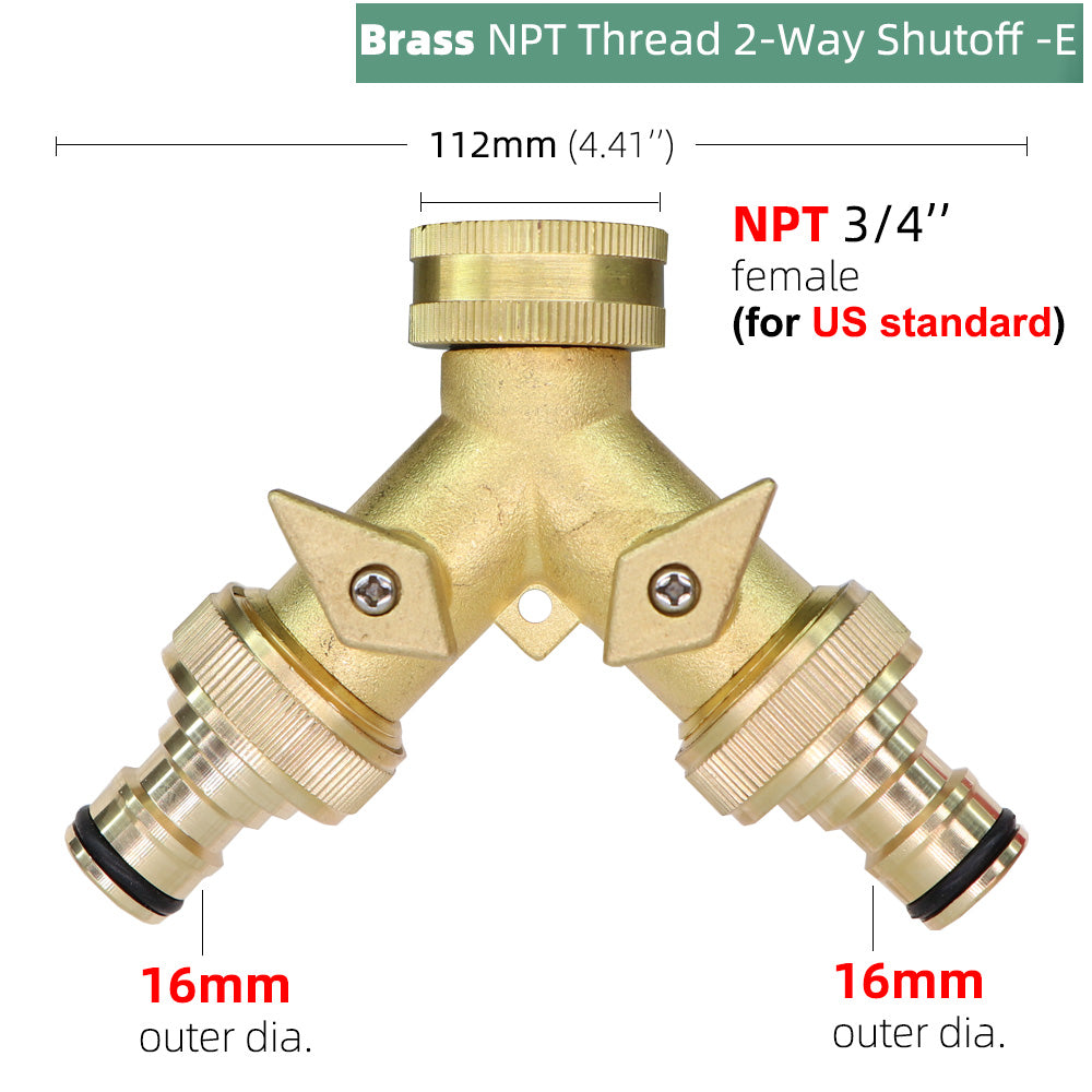 3/4'' 2-Way Heavy Duty Brass Garden Hose Connector