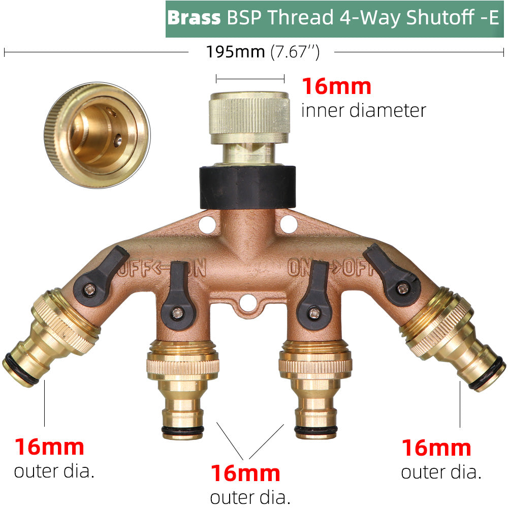 4-Way BSP Brass Garden Hose Splitter