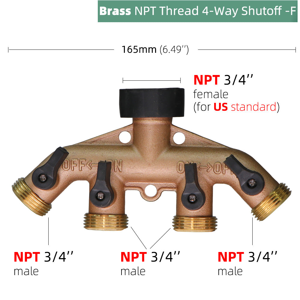 4-Way BSP Brass Garden Hose Splitter