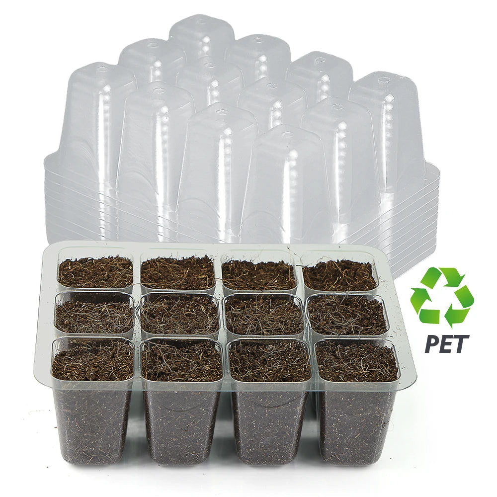PET 12-Cell Transparent Seedling Starting Tray, Pack of 10