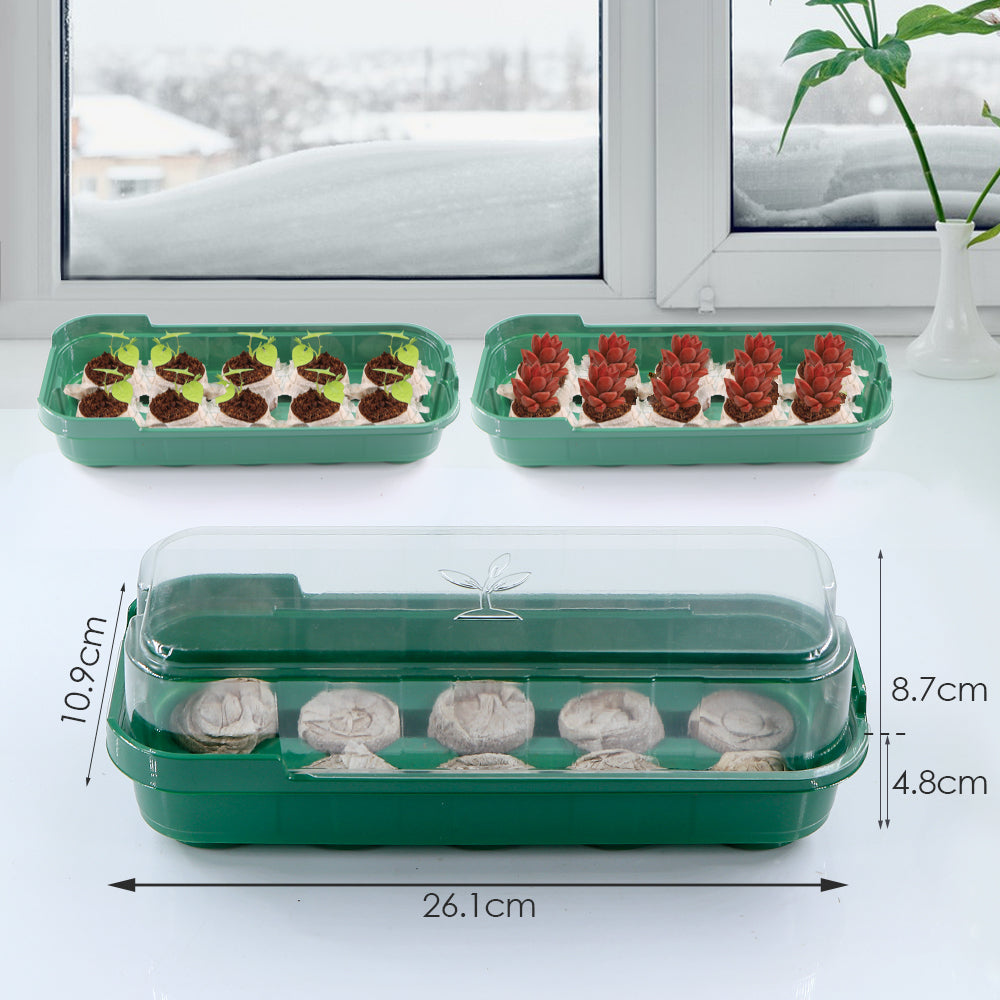 10-Cell (1.42'' Cell) Seedling Trays with Transparent Cover, Hydroponic Garden Grow Cultivating Box, Set of 10
