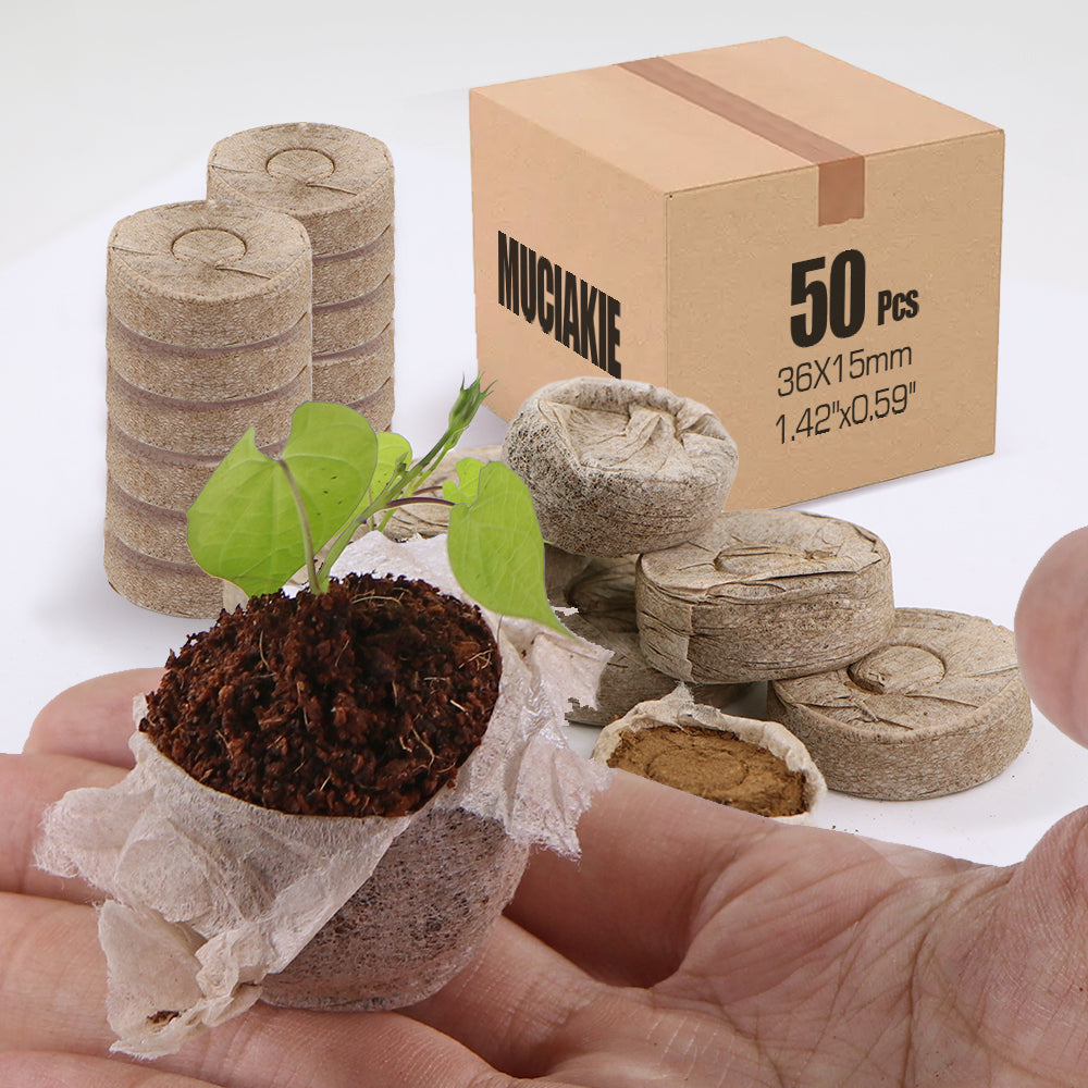 36mm (1.42'') Compressed Peat Pellet Fiber Soil, Plant Seed Starters Nursery Pallet Seedling Soil Block, Set of 50
