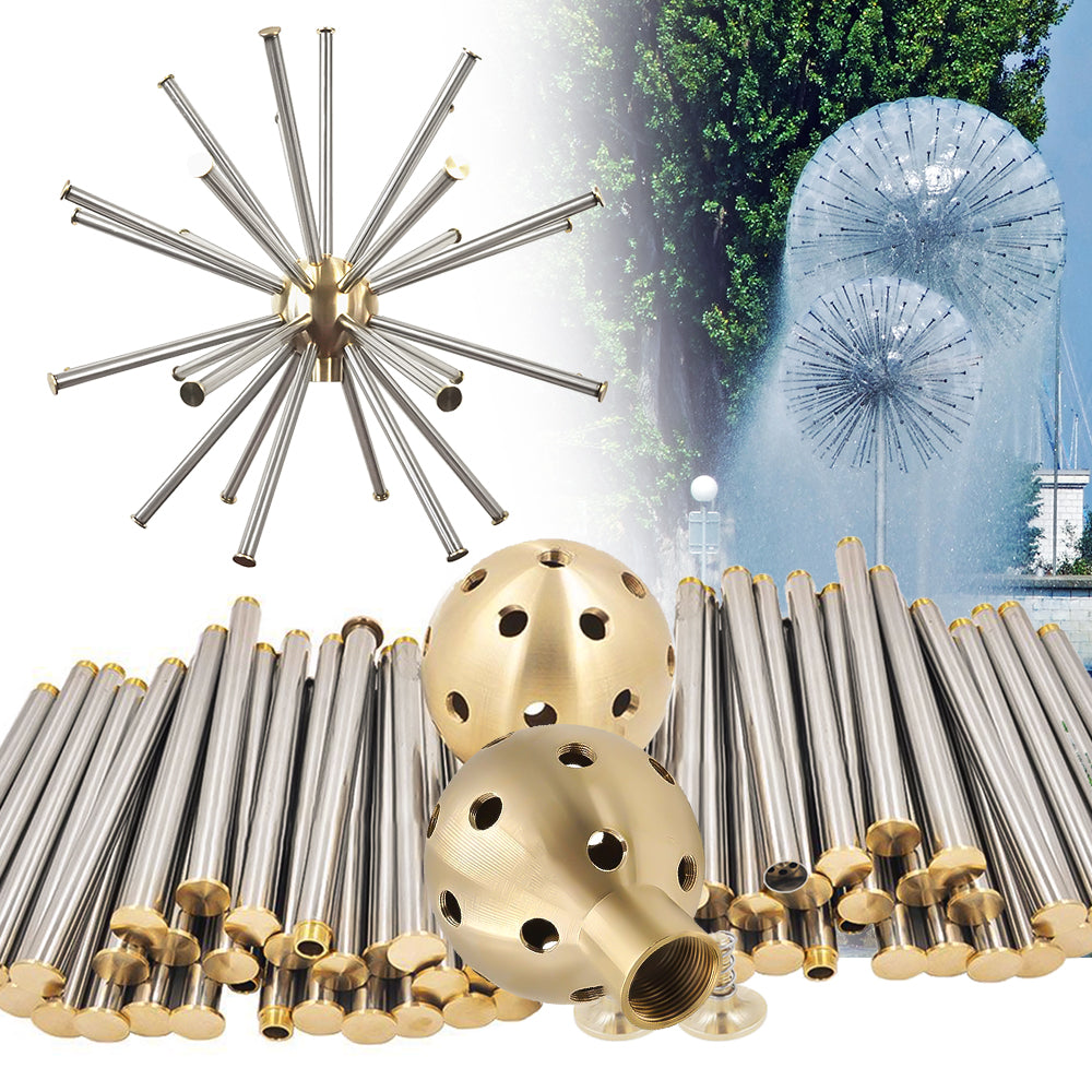 Female Brass & Stainless Steel Dendelion Shaped Fountain Nozzle, Crystal Ball Pond Sprinkler Head for Hotals, Garden