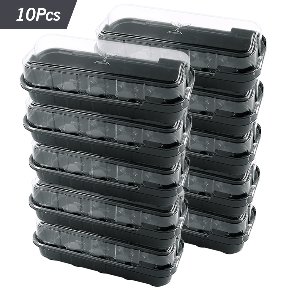 10-Cell (1.42'' Cell) Seedling Trays with Transparent Cover, Hydroponic Garden Grow Cultivating Box, Set of 10