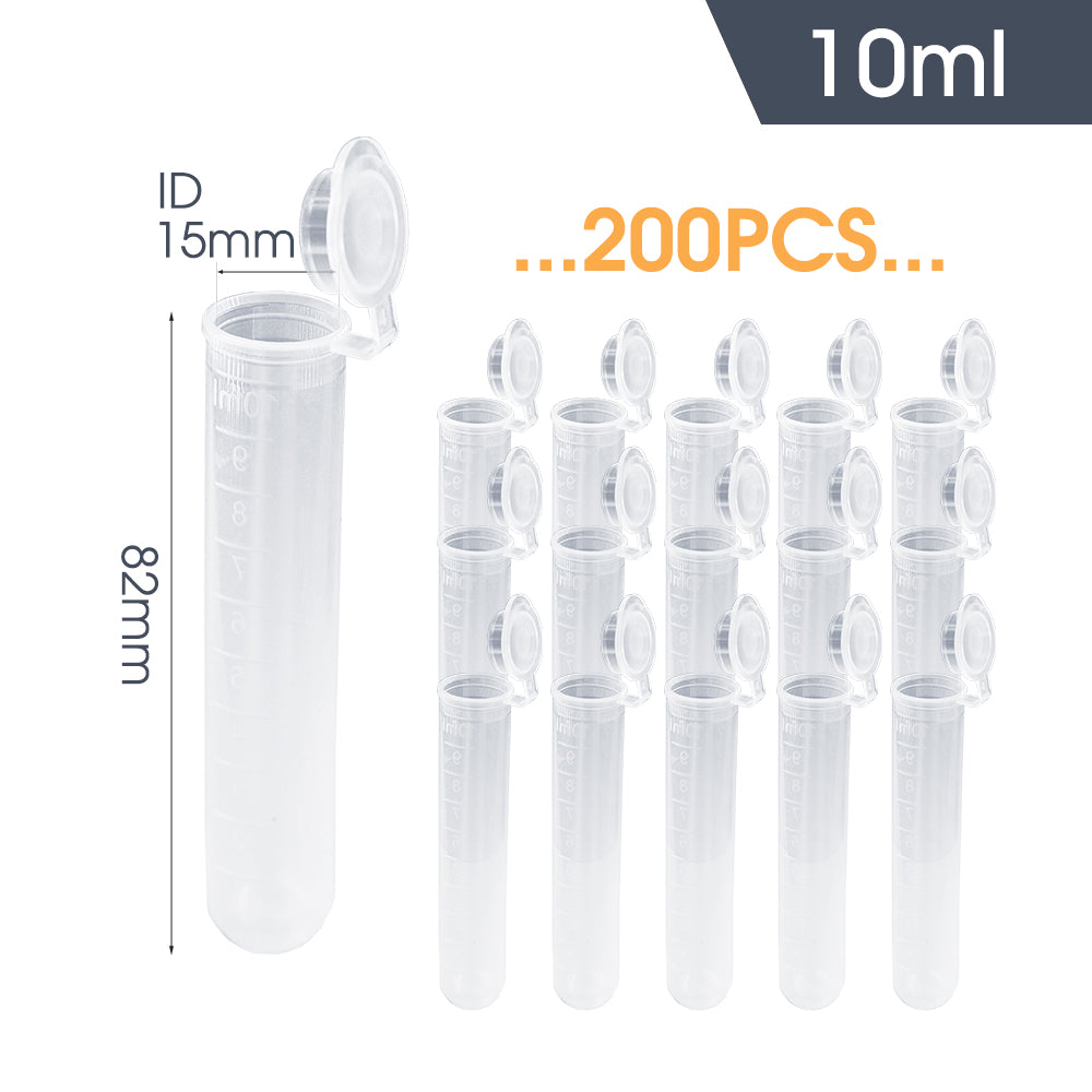 10ML Polypropylene Microcentrifuge Centrifuge Tube with Cap, Set of 200
