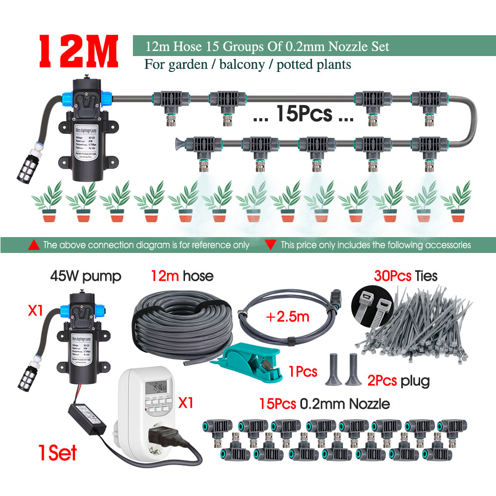 45W Self-priming Pump Misting System for Cooling, Watering, Dedusting