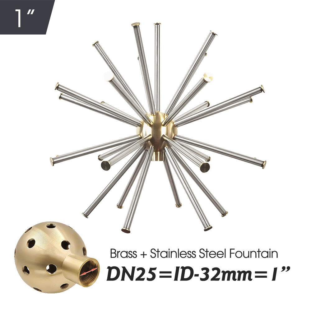 Female Brass & Stainless Steel Dendelion Shaped Fountain Nozzle, Crystal Ball Pond Sprinkler Head for Hotals, Garden