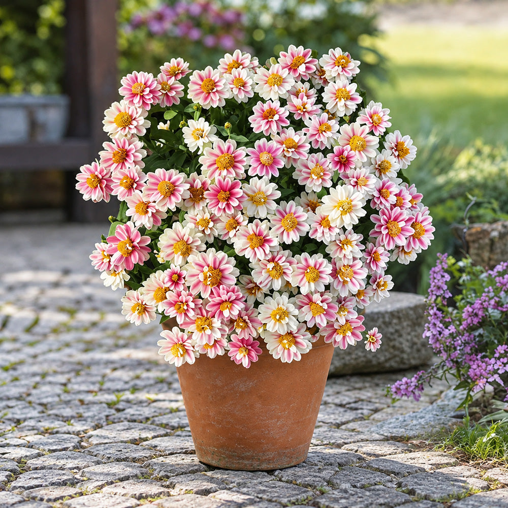 W1337 Double Zahara Raspberry Ripple Zinnia