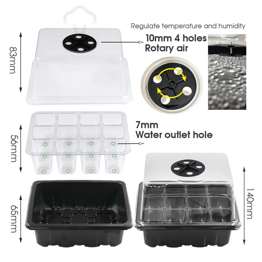 12-Cell Seedling Starter Trays with Humidity Adjustable Dome, Plant Germination Trays, Set of 10