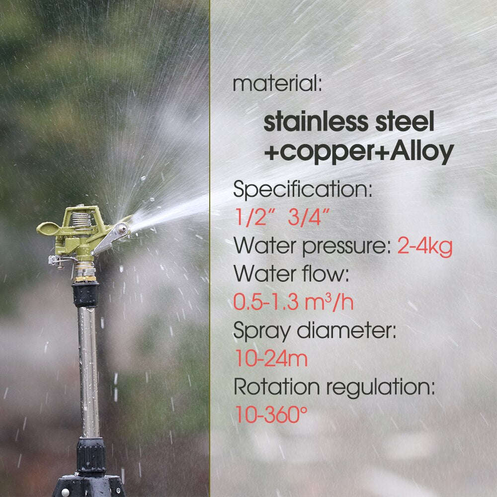 1/2'' 3/4'' Zinc Alloy Pulsating Sprinkler, 360° Automatic Rotating Spray