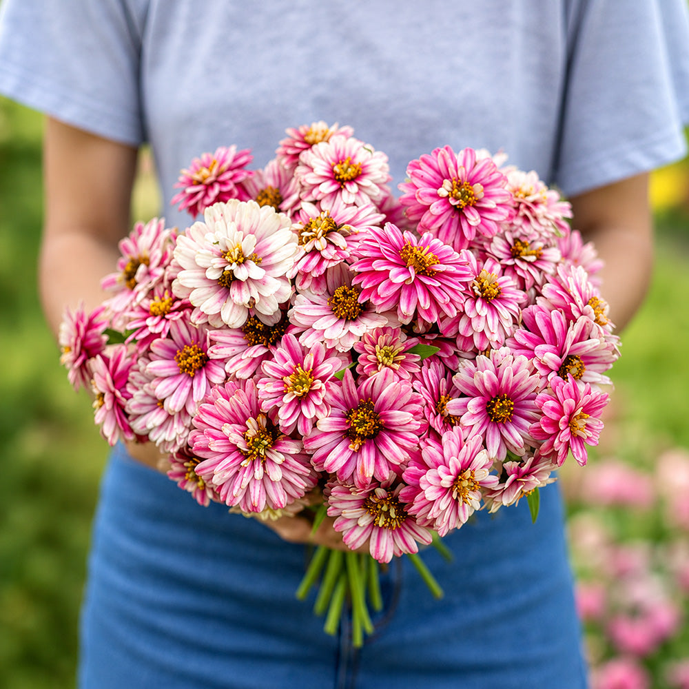 W1337 Double Zahara Raspberry Ripple Zinnia