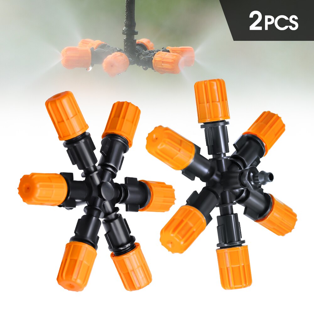 2PCS Adjustable Misting Nozzles with 1/4'' Barb, 6-Outlet