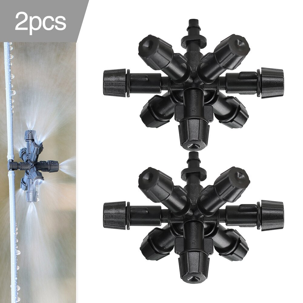 2PCS Misting Cooling Irrigation Nozzles with 1/4'' Barb, 7-Outlet
