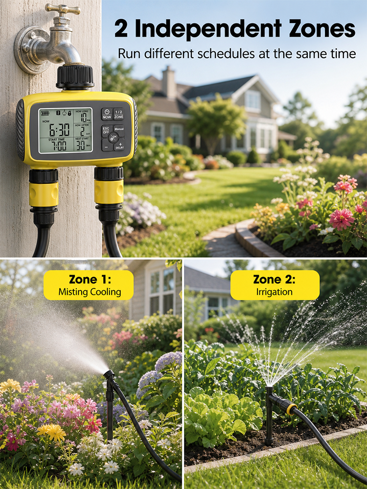 2-Zone Misting Irrigation Kit with LCD Water Timer
