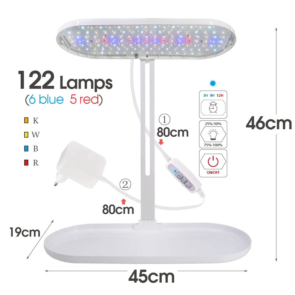 45x19x45CM Table Plant LED Grow Light with Tray with 4 Dimmable Levels