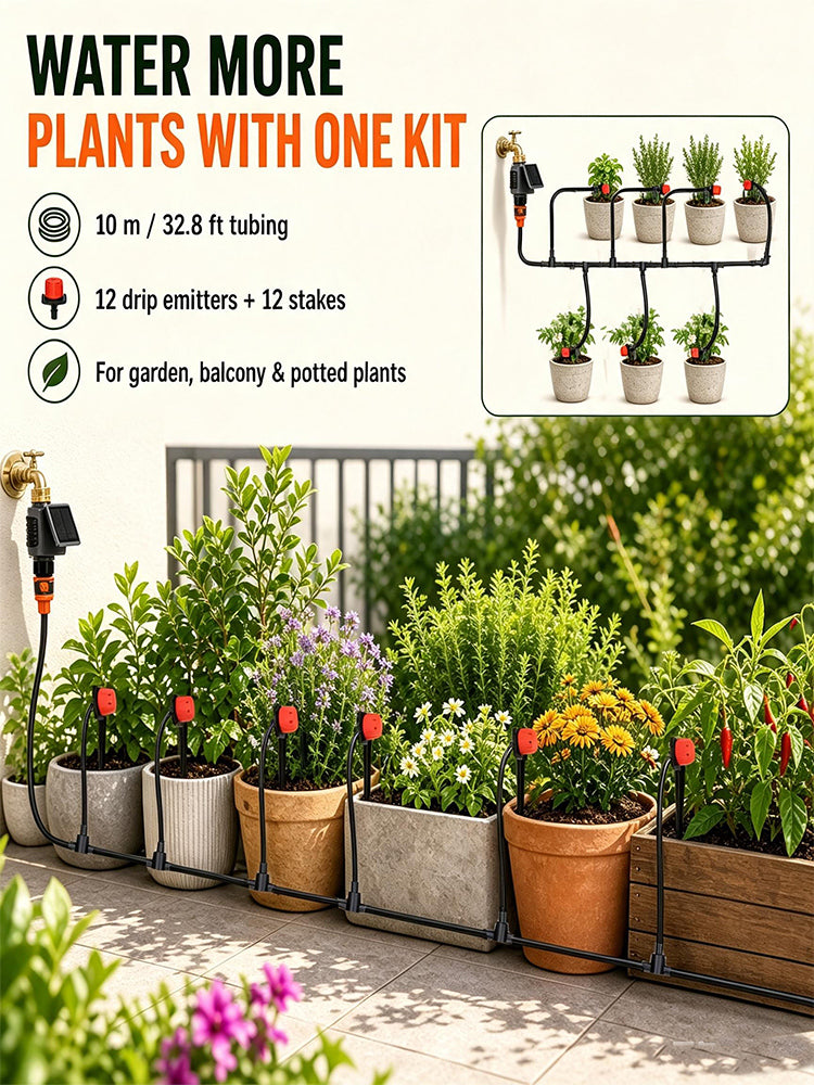 32.8FT Solar WiFi Irrigation Timer Drip Kit