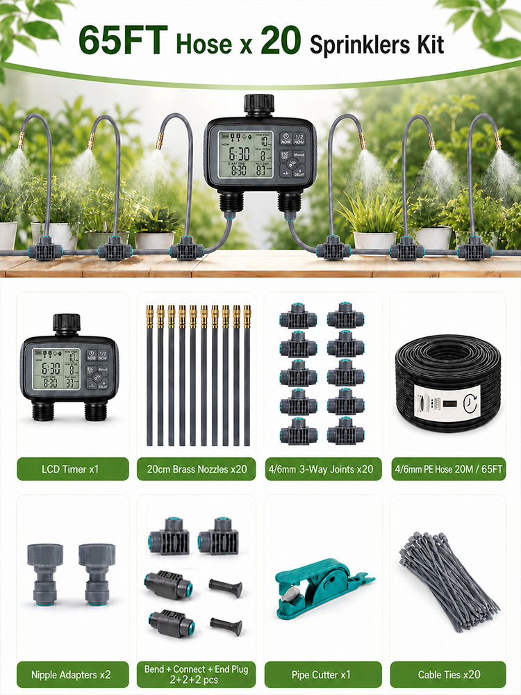 2-Zone Misting Irrigation Kit with LCD Water Timer