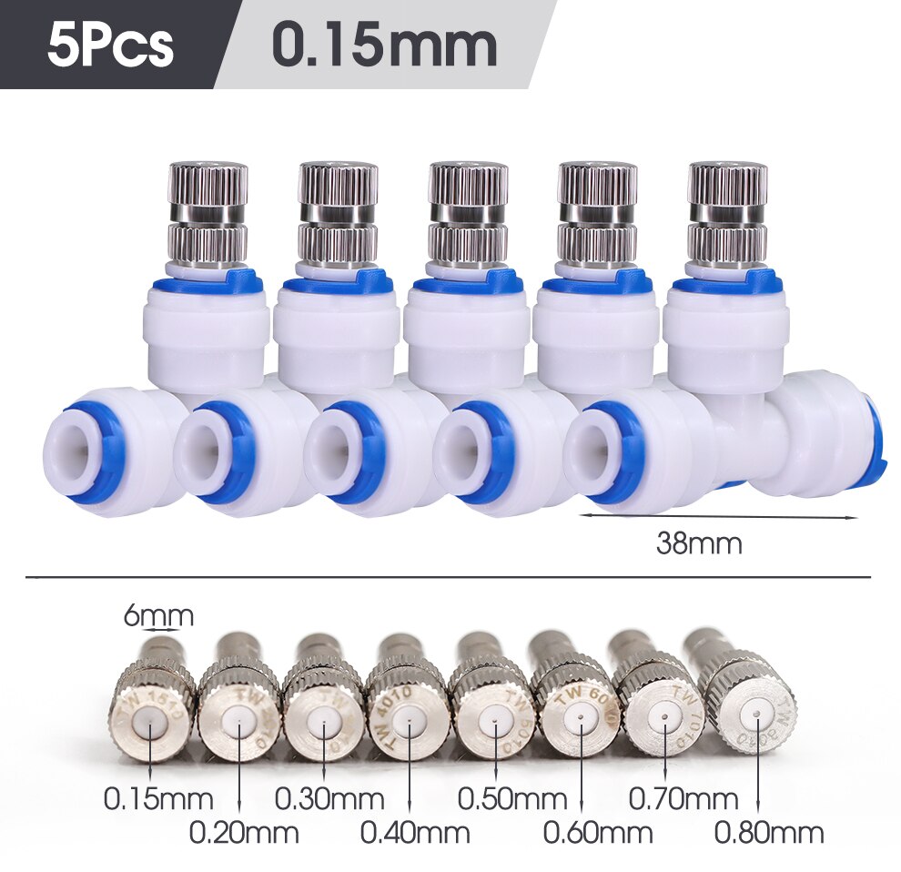 5PCS 6mm Low Pressure Misting Nozzle with Quick Push Tee for Cooling System (NO Built-in Filter)