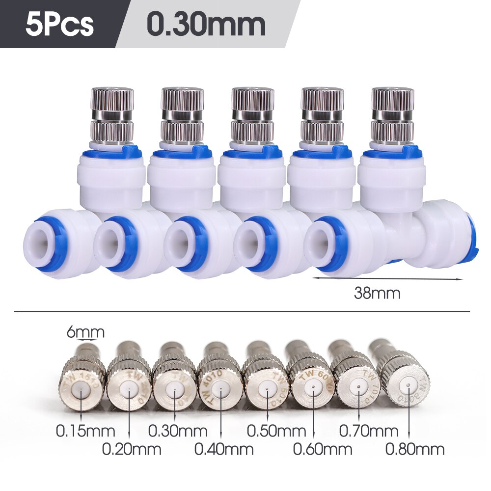 5PCS 6mm Low Pressure Misting Nozzle with Quick Push Tee for Cooling System (NO Built-in Filter)