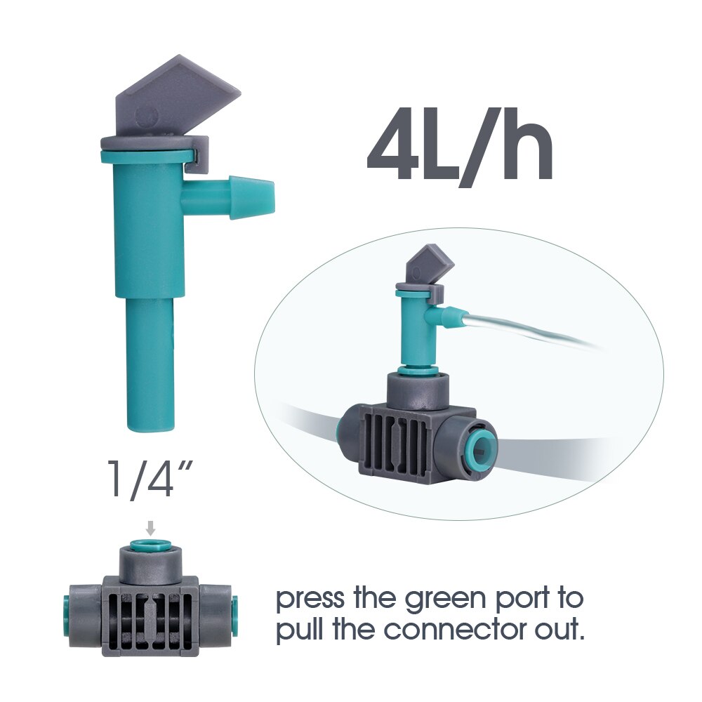 Adjustable 4L/h Drippers with Quick Push Tee Connecter, 4/7MM (1/4'')