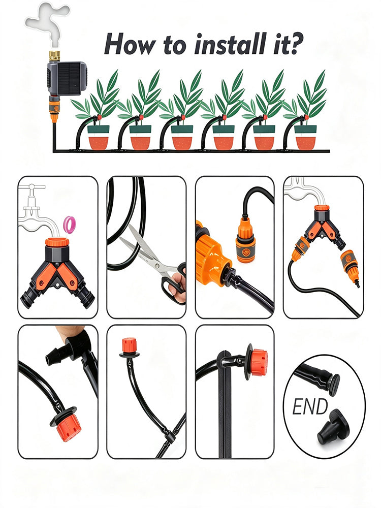 32.8FT Solar WiFi Irrigation Timer Drip Kit