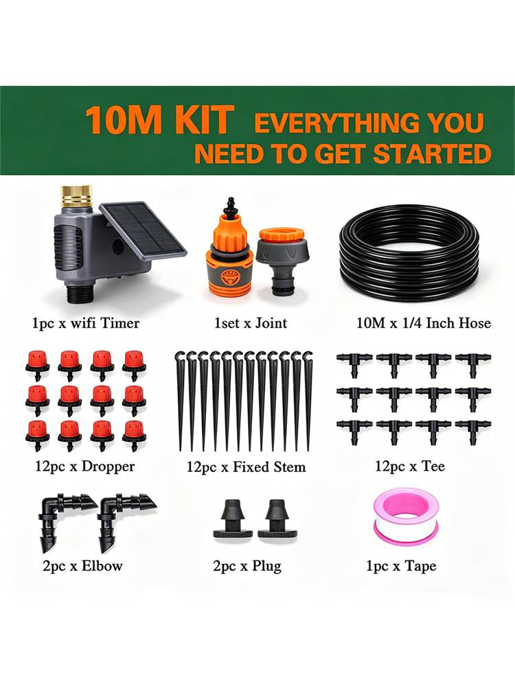 32.8FT Solar WiFi Irrigation Timer Drip Kit