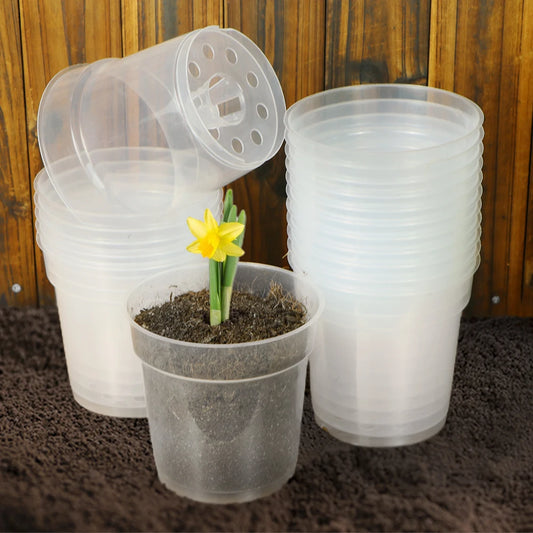 Transparent Hard Flower Pots with Holes, Pack of 10