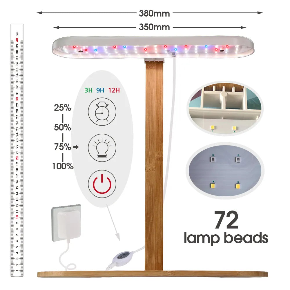 Plant LED Grow Lights 3/9/12 H Timing Controller with Bamboo Base and Stake