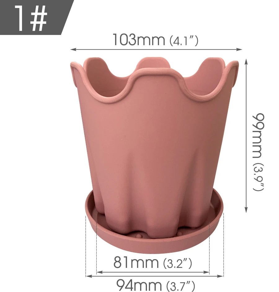 Minimalist Silicone Flower Pots with Tray, Pack of 5