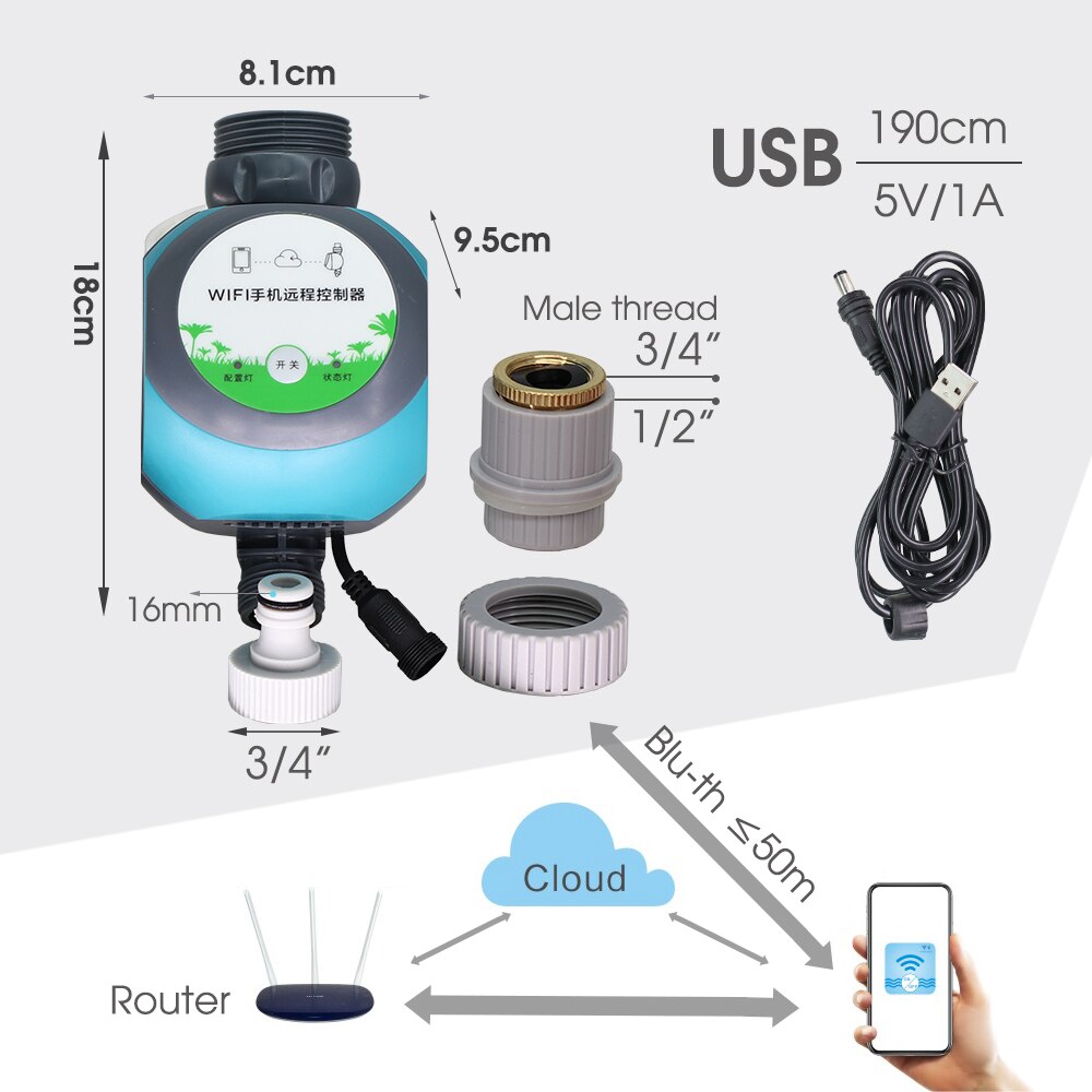 WiFi Bluetooth-compatible 2 Outlet Garden Water Timer Wireless