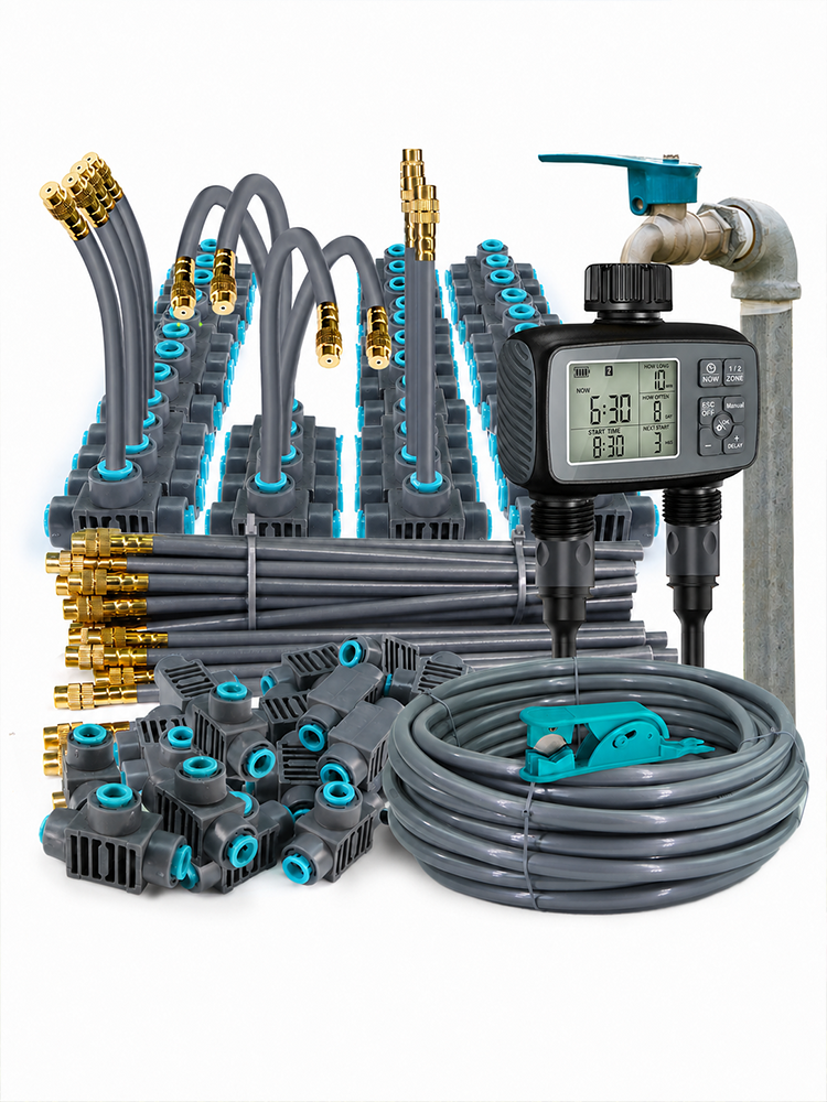 2-Zone Misting Irrigation Kit with LCD Water Timer