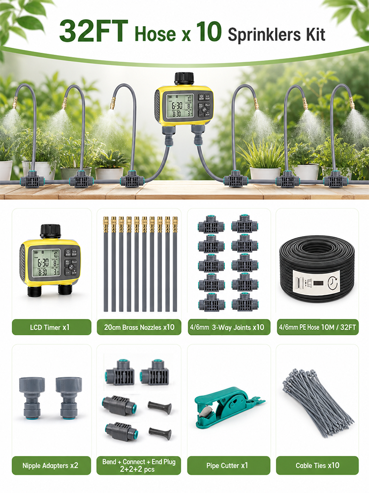 2-Zone Misting Irrigation Kit with LCD Water Timer