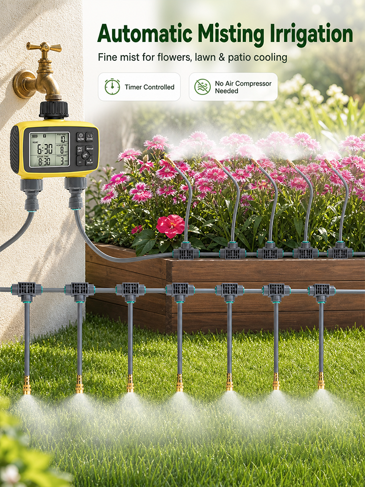 2-Zone Misting Irrigation Kit with LCD Water Timer