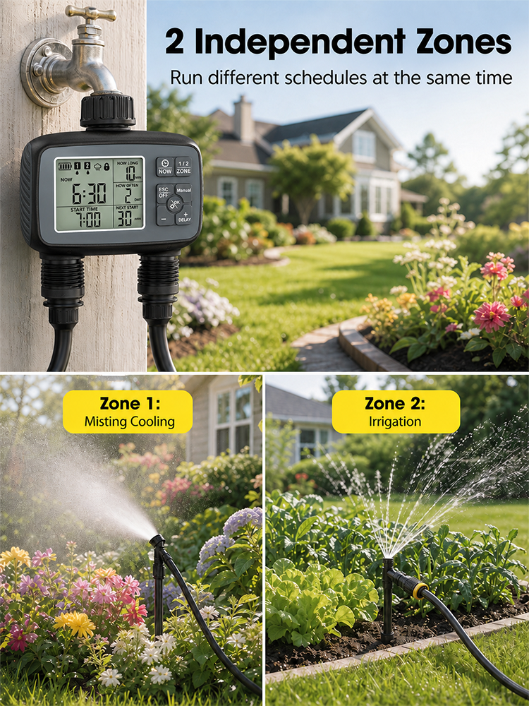 2-Zone Misting Irrigation Kit with LCD Water Timer