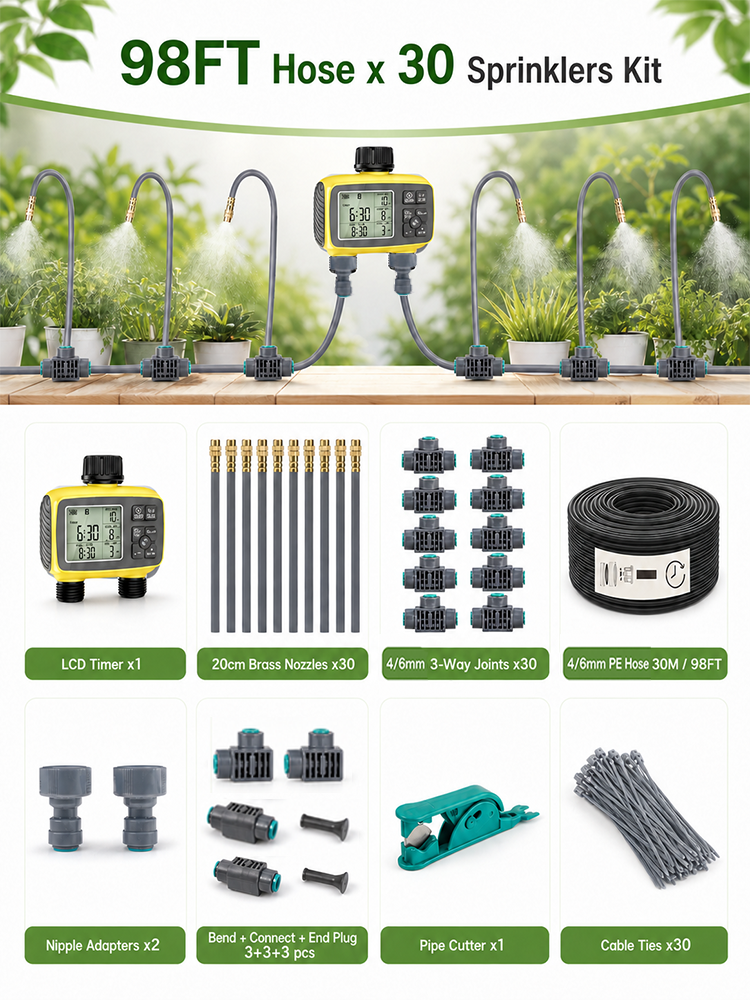2-Zone Misting Irrigation Kit with LCD Water Timer