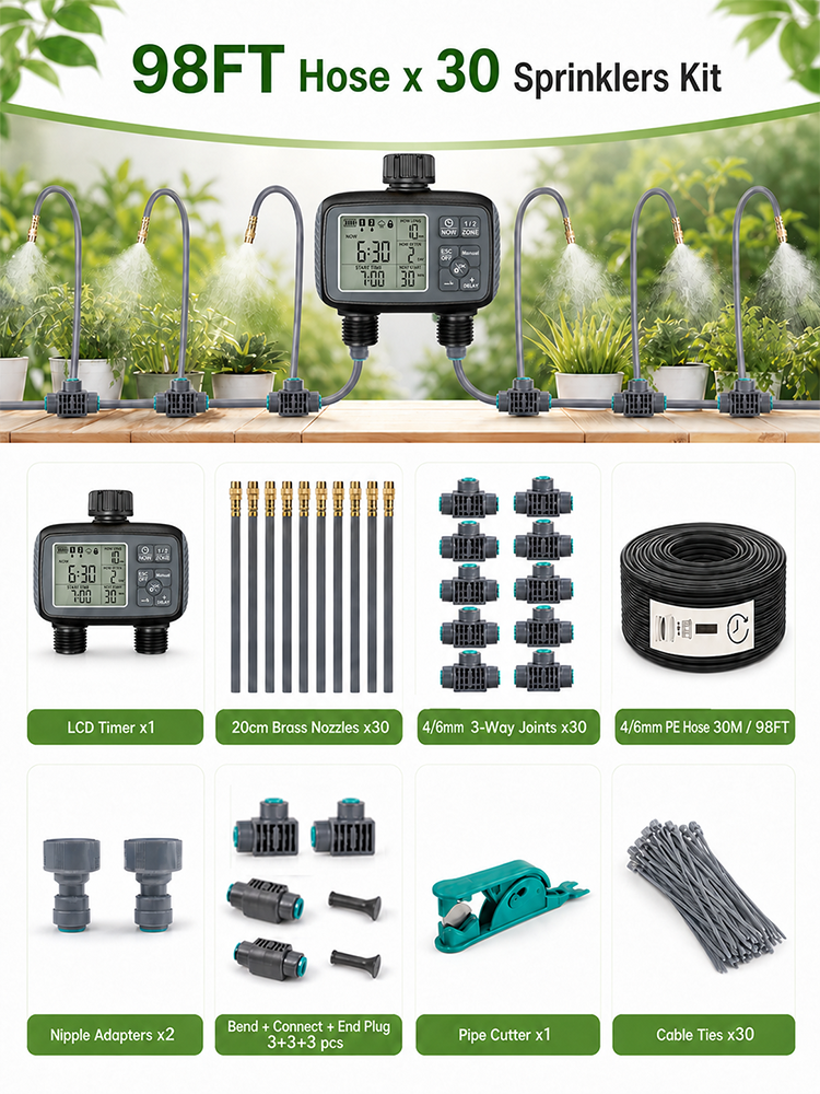 2-Zone Misting Irrigation Kit with LCD Water Timer