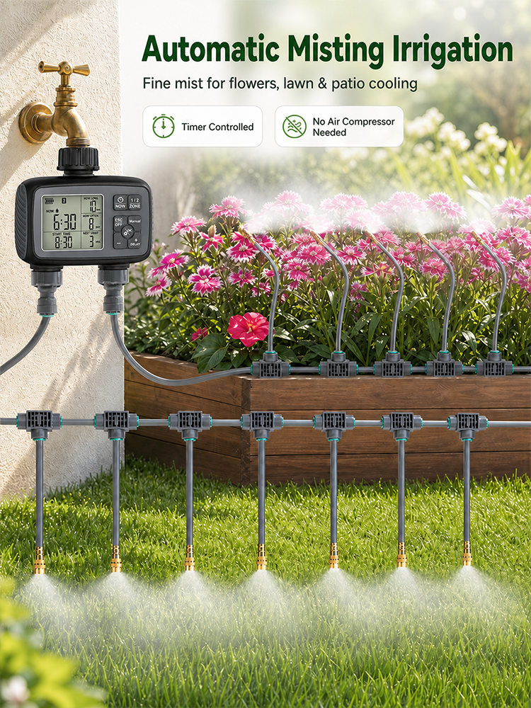 2-Zone Misting Irrigation Kit with LCD Water Timer