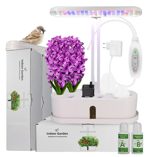 10-Pod 2.5L Hydroponic System with Pump and 20W LED Grow Light and Timer Controller