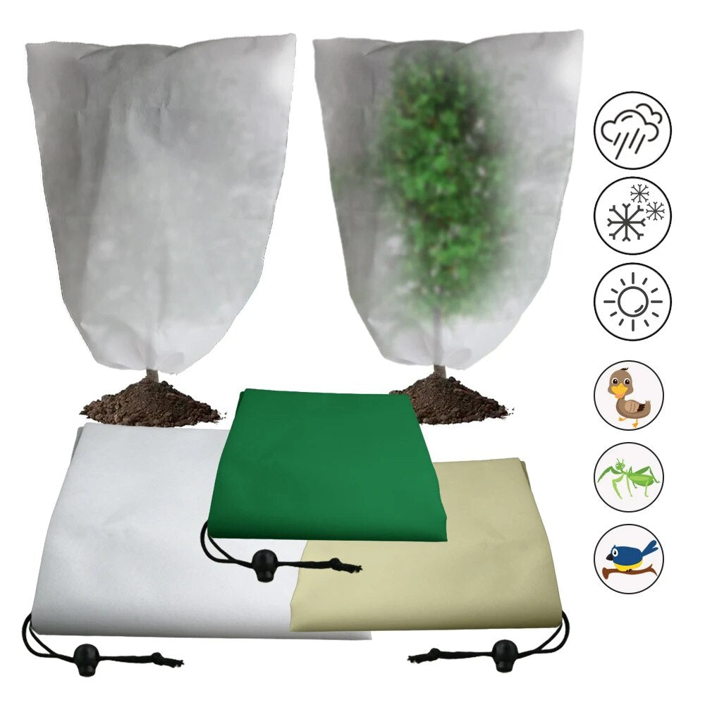 Plant Covers Freeze Protection, Winter Cold Weather Frost Blankets Shrub Jacket with Drawstring, Set of 2