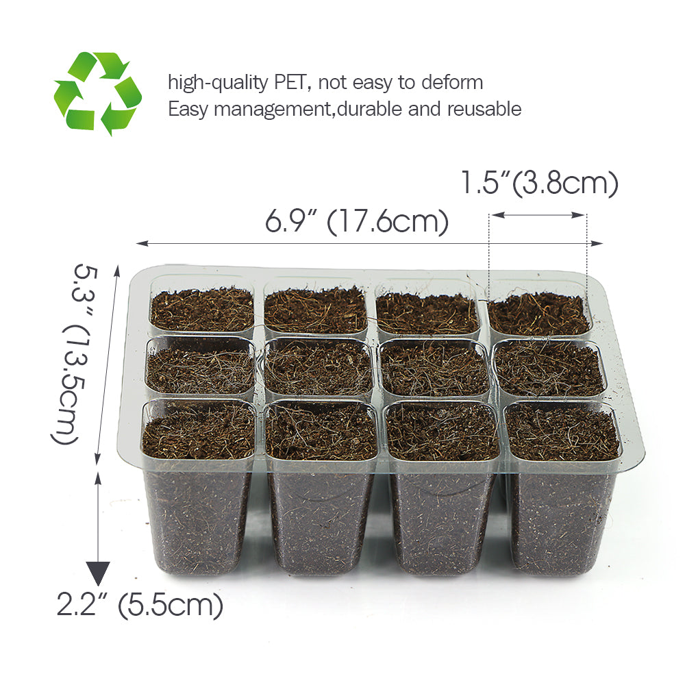 PET 12-Cell Transparent Seedling Starting Tray, Pack of 10