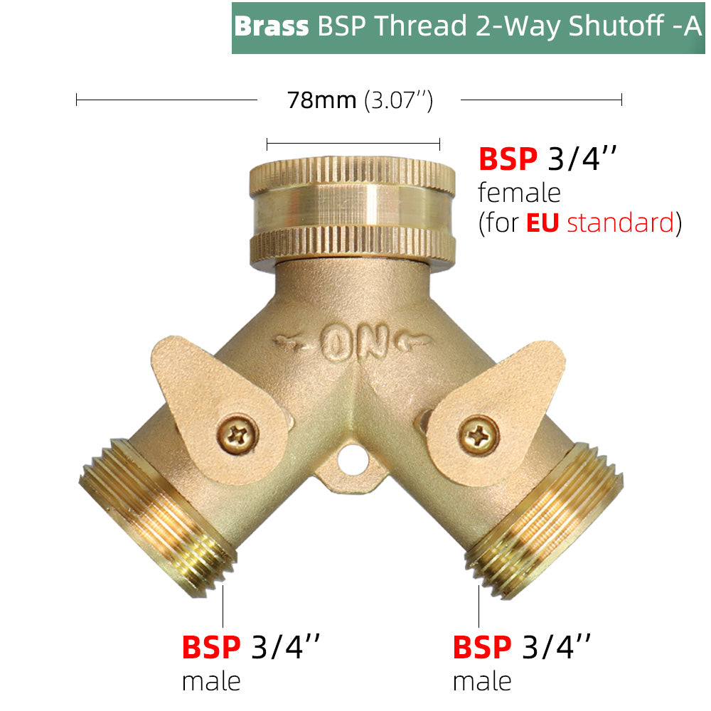 3/4'' 2-Way Heavy Duty Brass Garden Hose Connector
